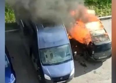 کوشش یک مرد برای نجات ماشین خود از آتش سوزی